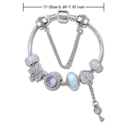 Classic Rhinestone-Inlaid Glass Bead Dreamcatcher Bracelet(silver-16cm)
