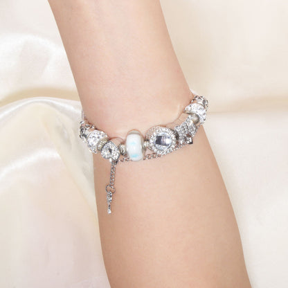 Classic Rhinestone-Inlaid Glass Bead Dreamcatcher Bracelet(silver-18cm)