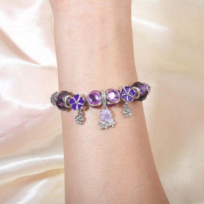 Romantic Floral Big Glass Bead Petal Pendant DIY Bracelet(purple-19cm)
