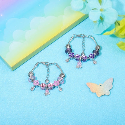 Romantic Floral Big Glass Bead Petal Pendant DIY Bracelet(purple-19cm)