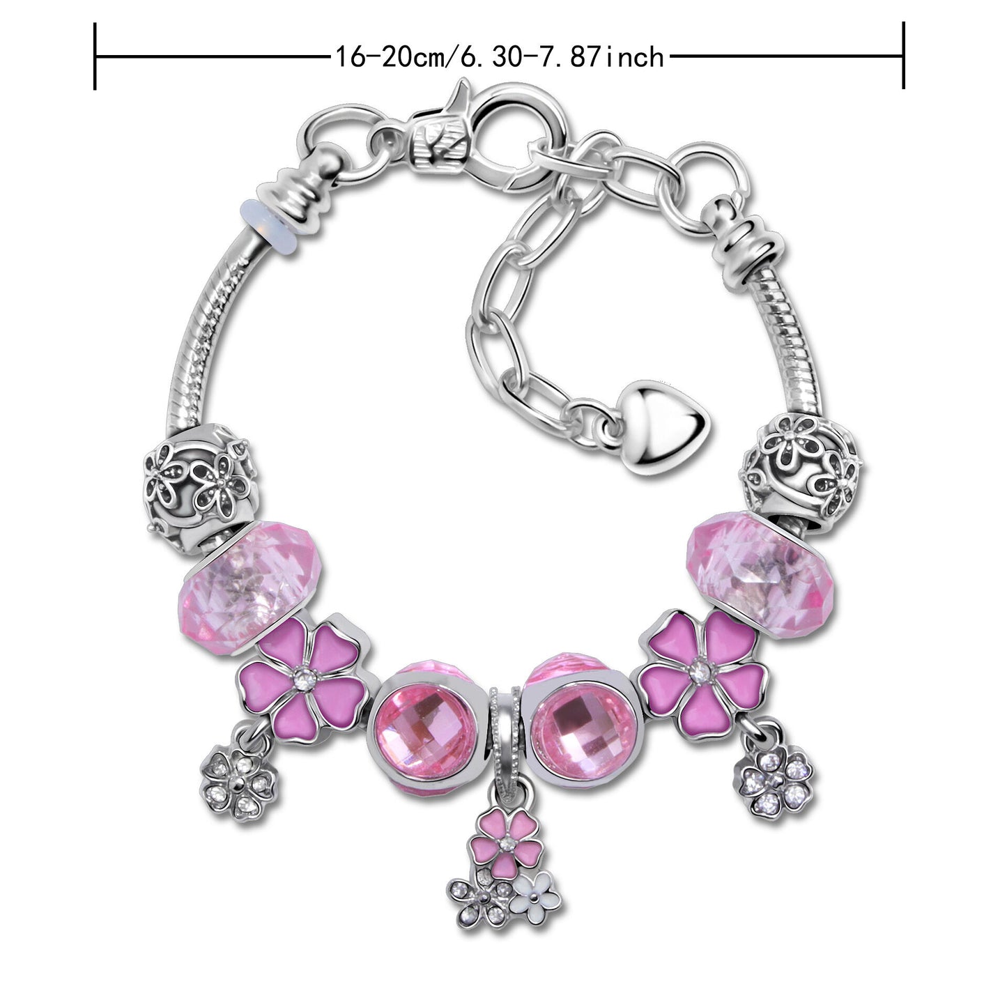 Romantic Floral Big Glass Bead Petal Pendant DIY Bracelet(purple-20cm)