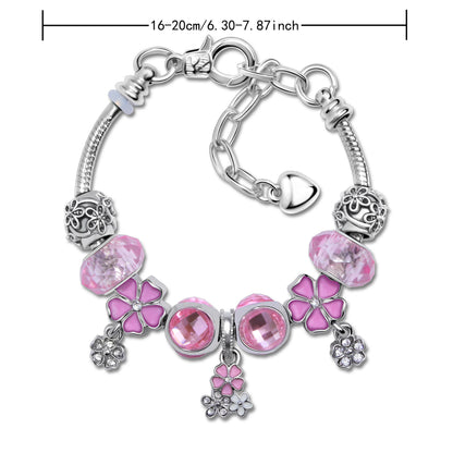 Romantic Floral Big Glass Bead Petal Pendant DIY Bracelet(purple-20cm)