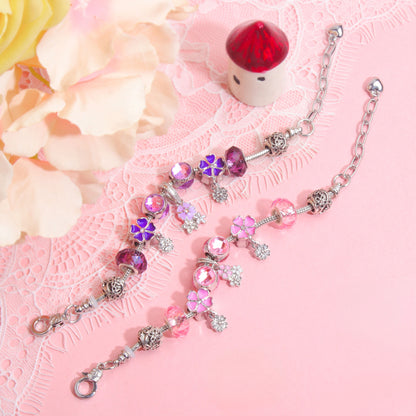 Romantic Floral Big Glass Bead Petal Pendant DIY Bracelet(purple-21cm)
