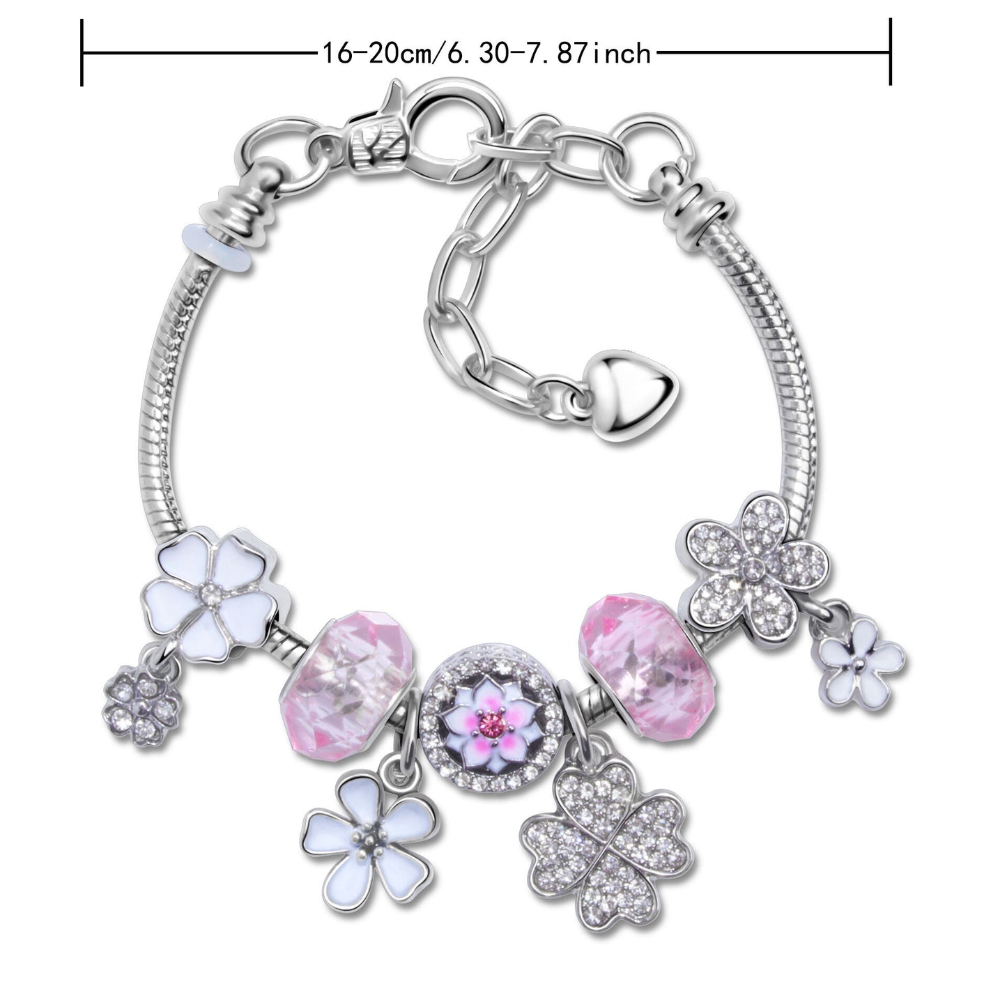 Chic Camellia Bead Charm DIY Bracelet with Crystal(white flower-17cm)