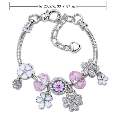 Chic Camellia Bead Charm DIY Bracelet with Crystal(white flower-17cm)