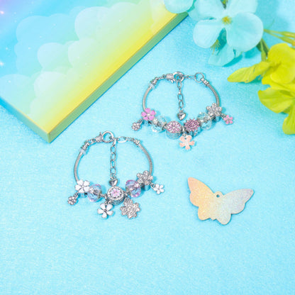 Chic Camellia Bead Charm DIY Bracelet with Crystal(white flower-19cm)