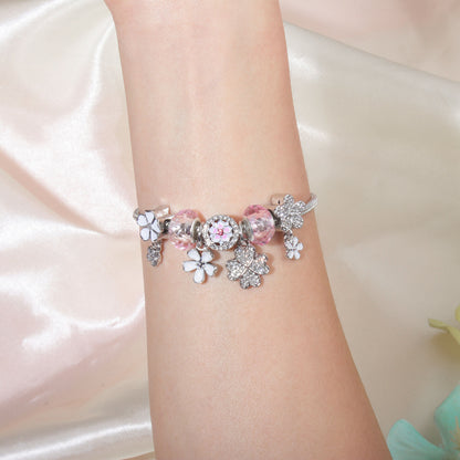 Chic Camellia Bead Charm DIY Bracelet with Crystal(white flower-21cm)