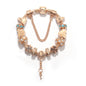 Rose Gold DIY Charm Bracelet with Crystal Heart, Clover & Key Pendant, Romantic Beaded Bracelet(17cm)