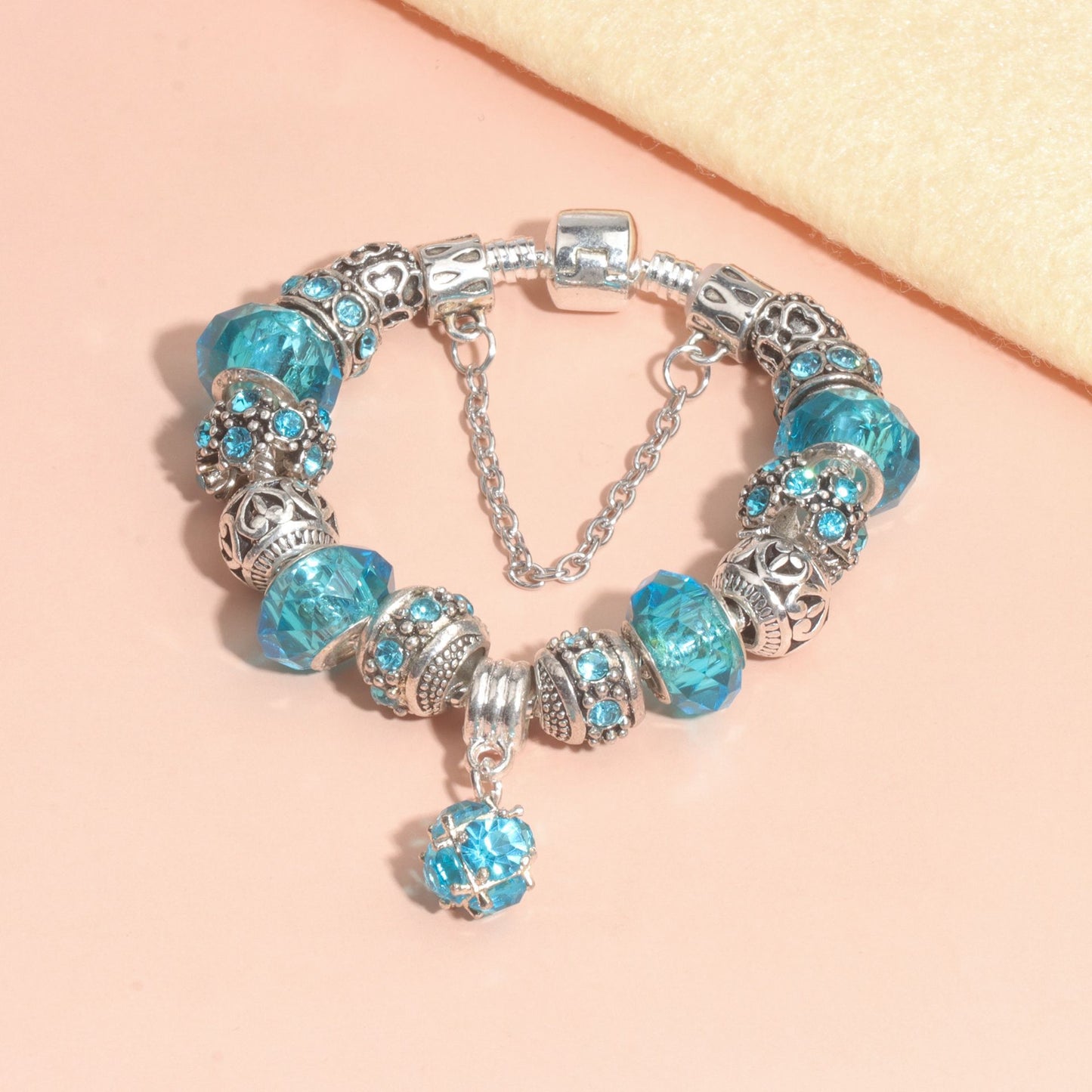 Ethnic Crystal Bead DIY Bracelet blue Alloy Electroplated Big Bead Bracelet(20cm)