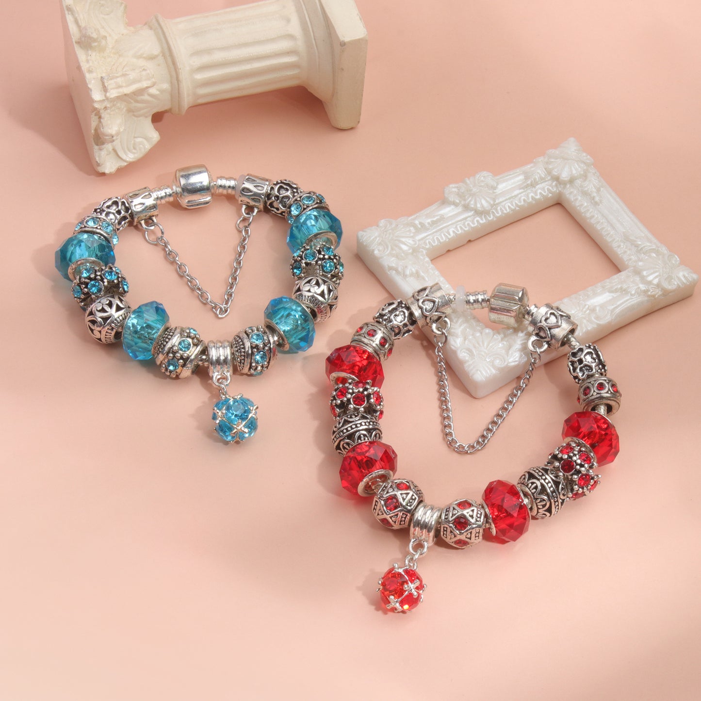 Ethnic Crystal Bead DIY Bracelet blue Alloy Electroplated Big Bead Bracelet(20cm)