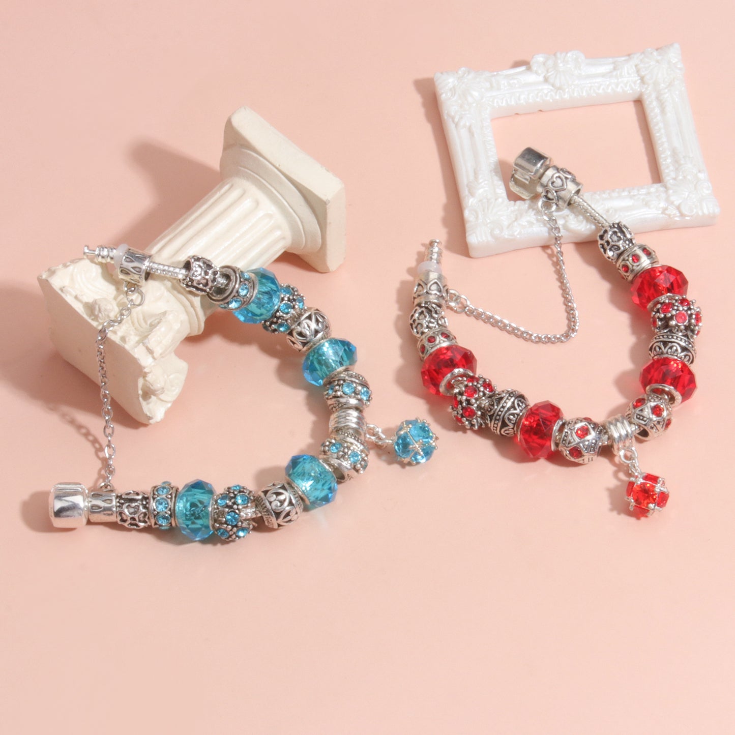 Ethnic Crystal Bead DIY Bracelet blue Alloy Electroplated Big Bead Bracelet(20cm)