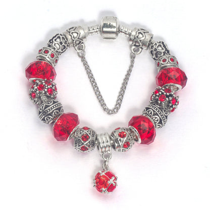 Ethnic Crystal Bead DIY Bracelet Red Alloy Electroplated Big Bead Bracelet(17cm)