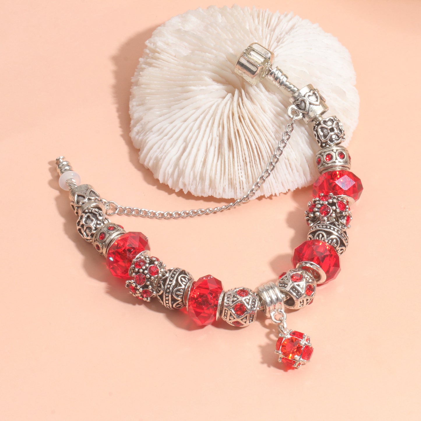 Ethnic Crystal Bead DIY Bracelet Red Alloy Electroplated Big Bead Bracelet(17cm)