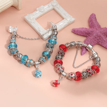 Ethnic Crystal Bead DIY Bracelet Red Alloy Electroplated Big Bead Bracelet(17cm)
