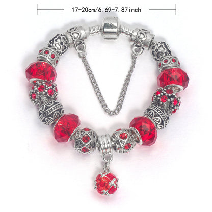 Ethnic Crystal Bead DIY Bracelet Red Alloy Electroplated Big Bead Bracelet(18cm)