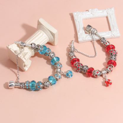 Ethnic Crystal Bead DIY Bracelet Red Alloy Electroplated Big Bead Bracelet(18cm)