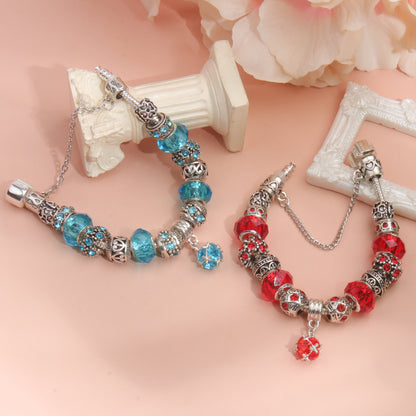 Ethnic Crystal Bead DIY Bracelet Red Alloy Electroplated Big Bead Bracelet(18cm)