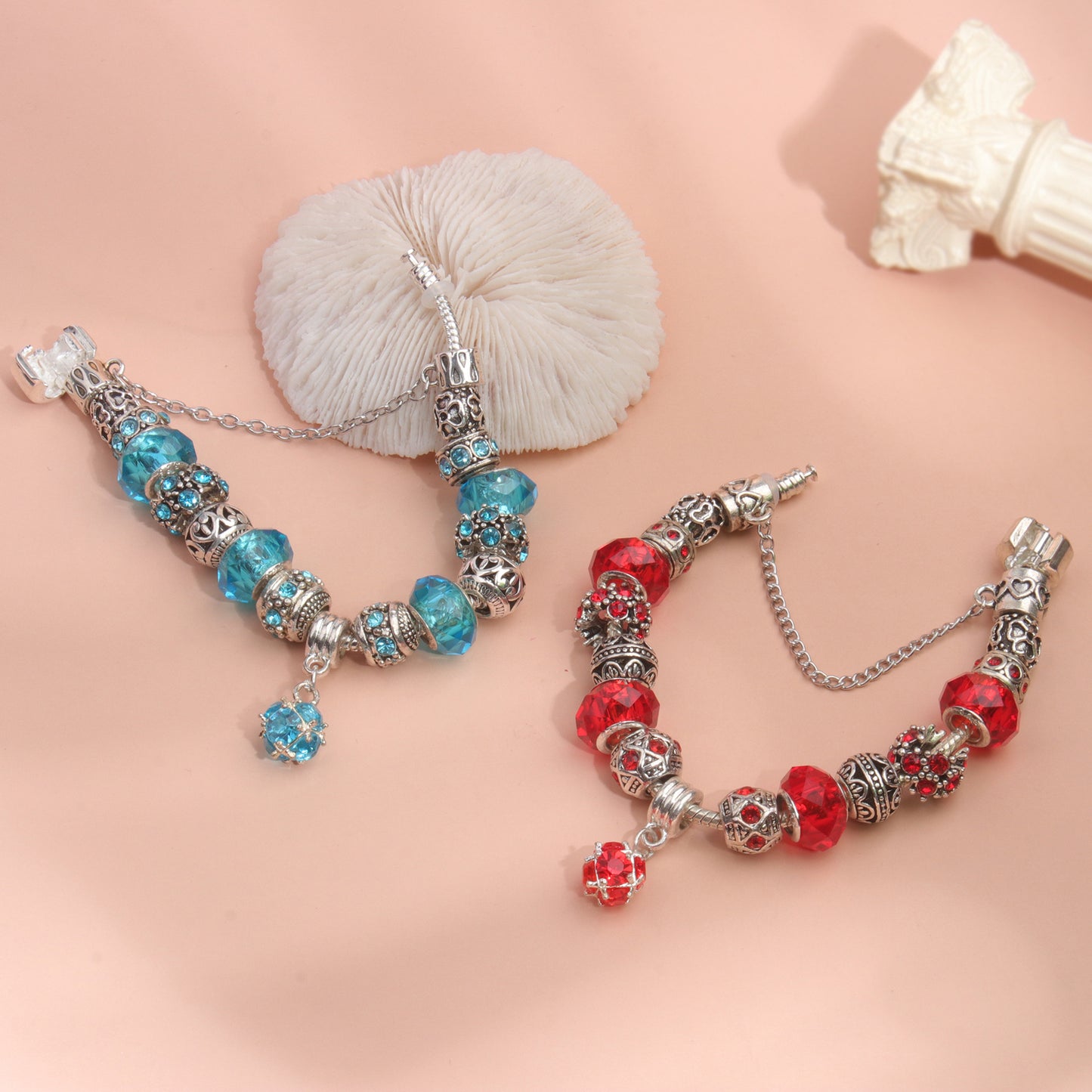 Ethnic Crystal Bead DIY Bracelet Red Alloy Electroplated Big Bead Bracelet(18cm)