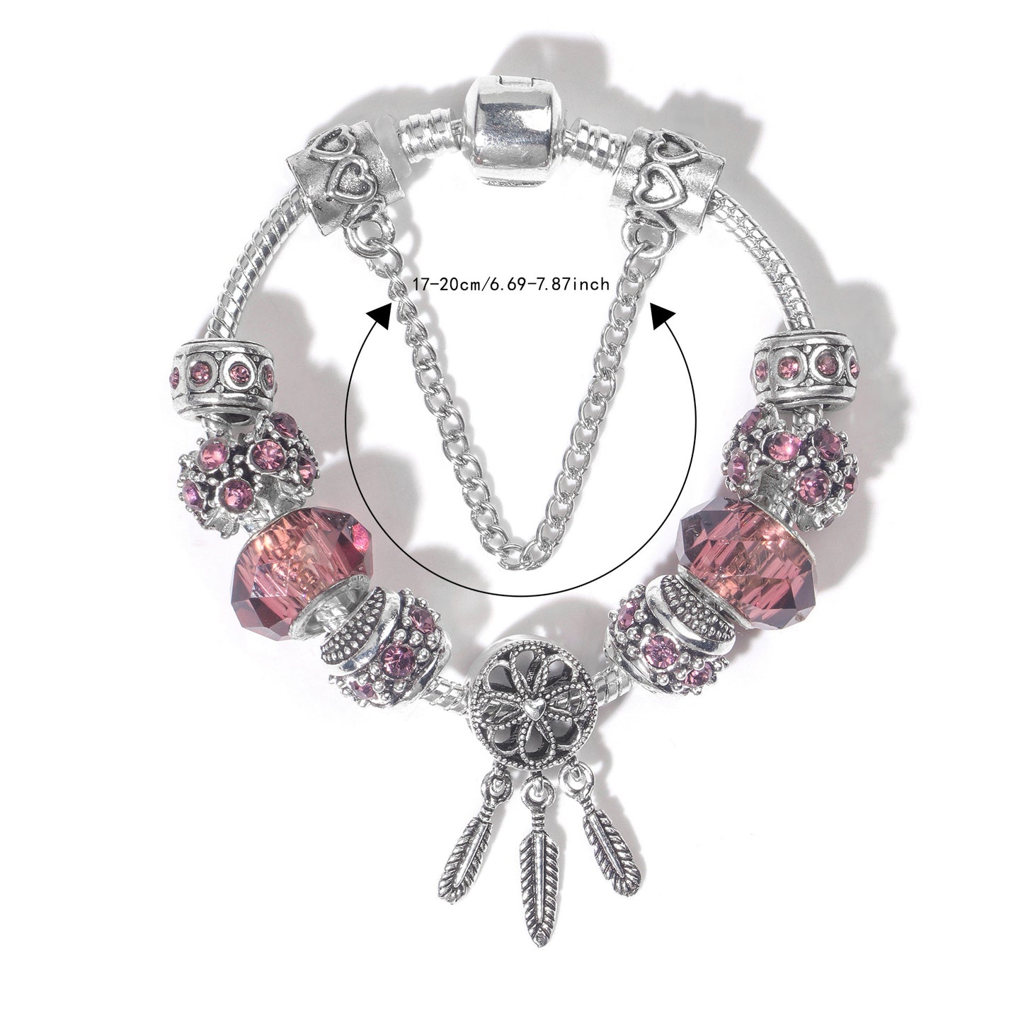 Rose Red Rhinestone Big Hole Beaded Bracelet, Alloy Electroplated(18cm)
