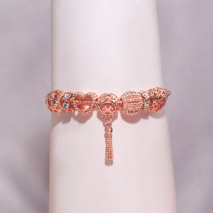 Rose Gold Hollow Carved Heart Bead Tassel Bracelet(20cm)