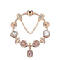 Vintage Gold Bracelet with Crystal, Zircon & Floral Beads, Oval Zircon Pendant(19cm)
