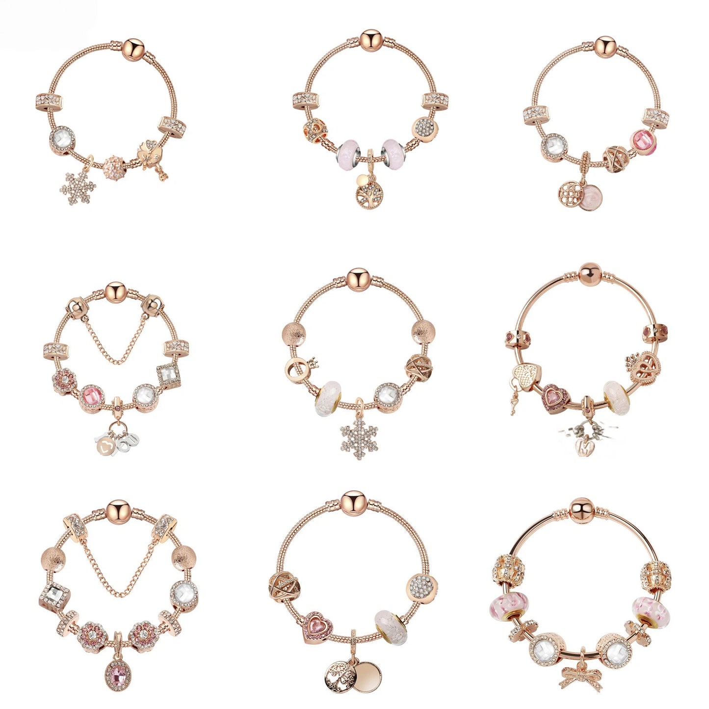 Glamorous Gold Bracelet with Rhinestones, Colorful Cubic Zirconia, Hollow Beads & Double-Disc Pendant(18cm)