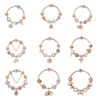 Glamorous Gold Bracelet with Rhinestones, Colorful Cubic Zirconia, Hollow Beads & Double-Disc Pendant(18cm)