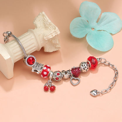 Charm Bracelet with Tortoise, Heart, Clover Pendant(red,19cm)