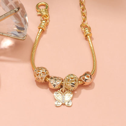 Hollow Beads Butterfly Heart Charm Bracele(yellow,18cm)