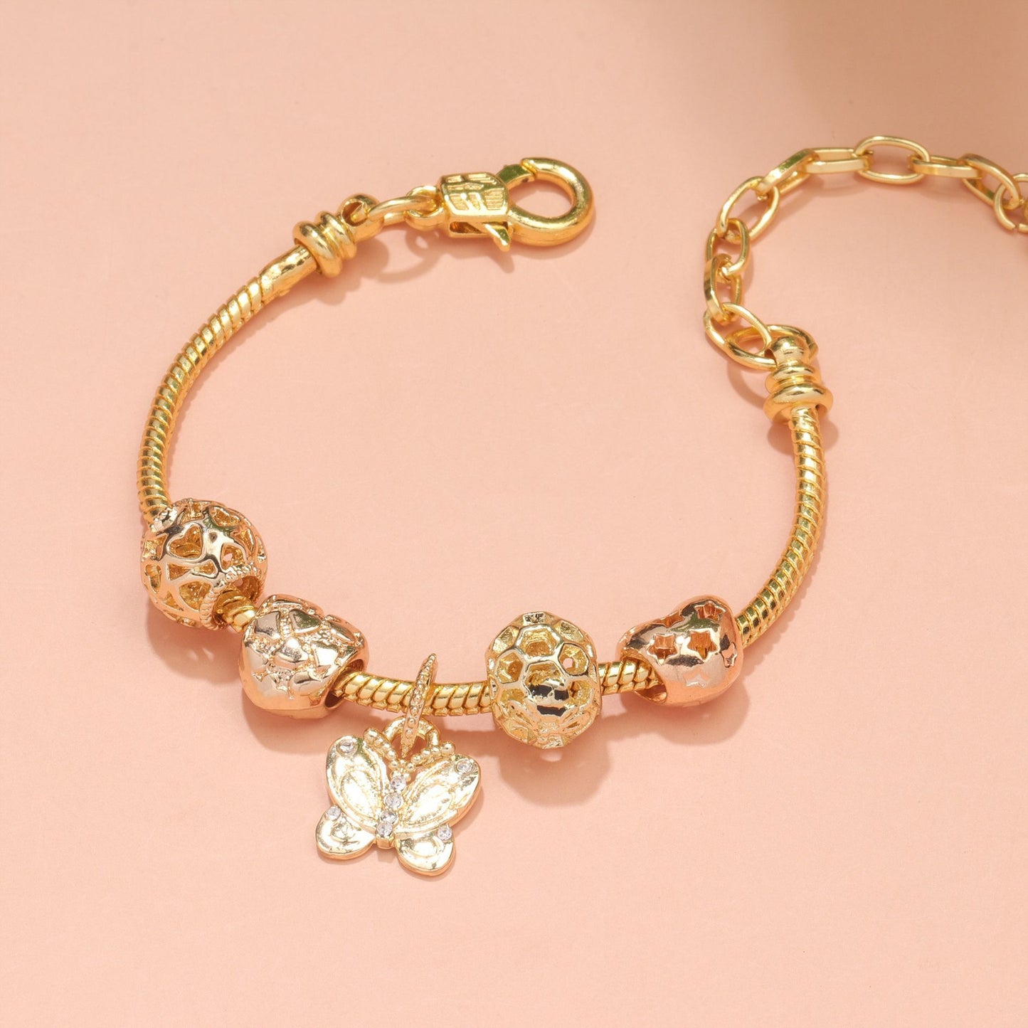 Hollow Beads Butterfly Heart Charm Bracele(yellow,18cm)