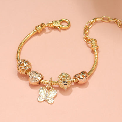 Hollow Beads Butterfly Heart Charm Bracele(yellow,20cm)