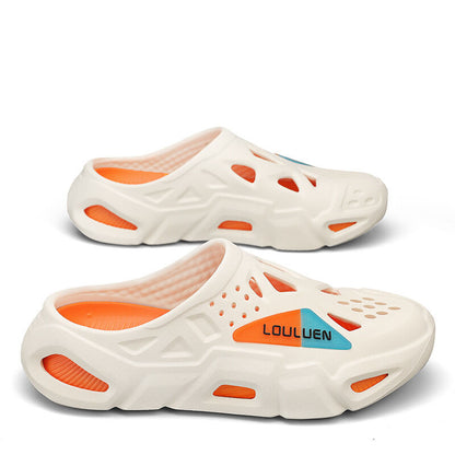 Men's Summer EVA Crocs with 3 Color Options - Breathable, Non-Slip, Comfortable Beach & Casual Sandals(white&orange-38-39)