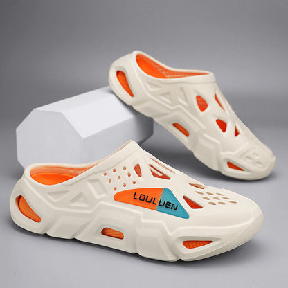 Men's Summer EVA Crocs with 3 Color Options - Breathable, Non-Slip, Comfortable Beach & Casual Sandals(white&orange-40-41)