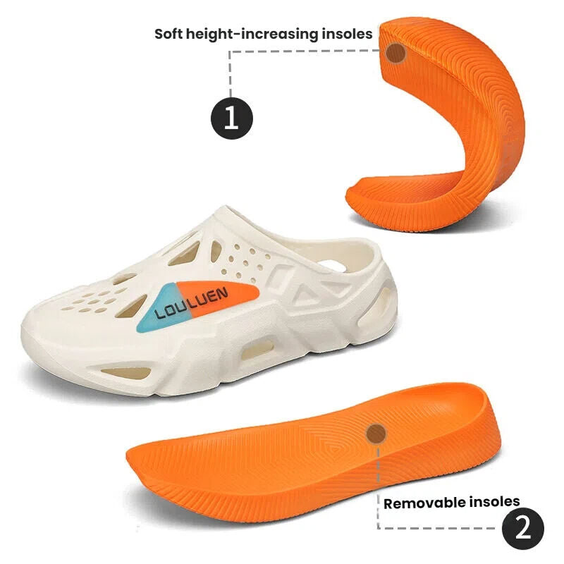 Men's Summer EVA Crocs with 3 Color Options - Breathable, Non-Slip, Comfortable Beach & Casual Sandals(white&orange-40-41)