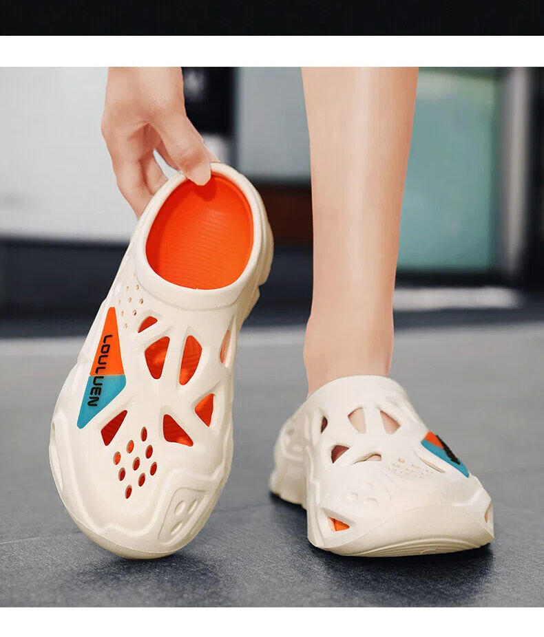 Men's Summer EVA Crocs with 3 Color Options - Breathable, Non-Slip, Comfortable Beach & Casual Sandals(white&orange-42-43)