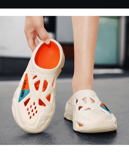 Men's Summer EVA Crocs with 3 Color Options - Breathable, Non-Slip, Comfortable Beach & Casual Sandals(white&orange-42-43)