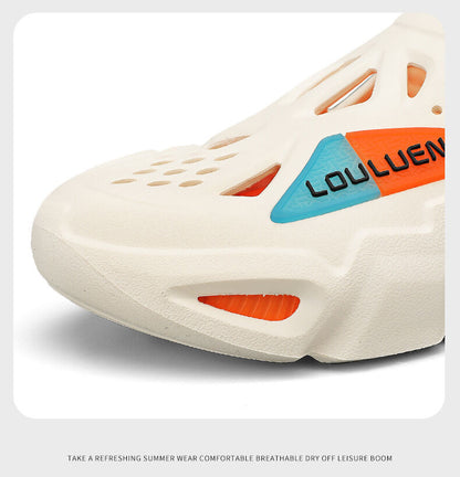 Men's Summer EVA Crocs with 3 Color Options - Breathable, Non-Slip, Comfortable Beach & Casual Sandals(white&orange-42-43)
