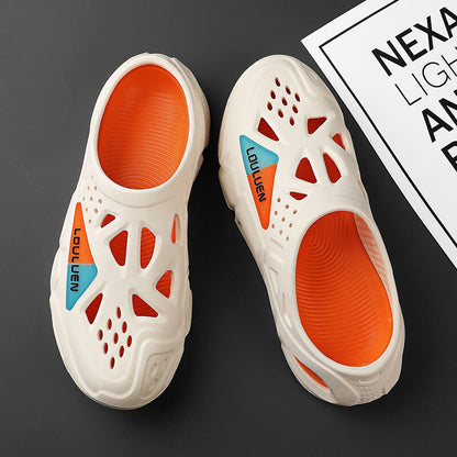 Men's Summer EVA Crocs with 3 Color Options - Breathable, Non-Slip, Comfortable Beach & Casual Sandals(white&orange-44-45)