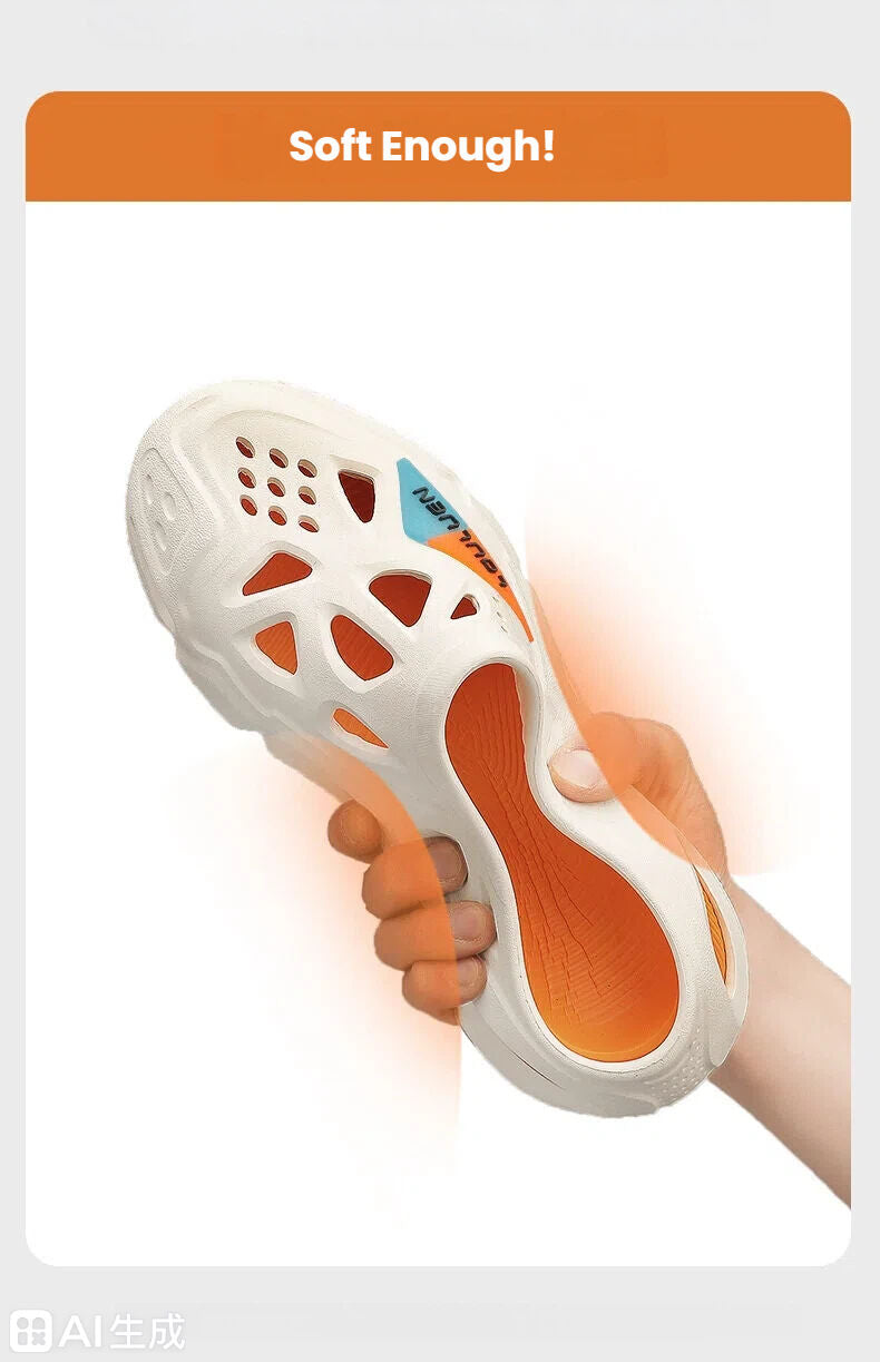 Men's Summer EVA Crocs with 3 Color Options - Breathable, Non-Slip, Comfortable Beach & Casual Sandals(white&orange-44-45)
