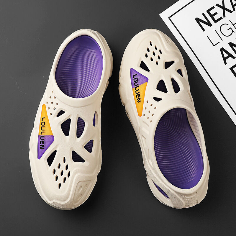 Men's Summer EVA Crocs with 3 Color Options - Breathable, Non-Slip, Comfortable Beach & Casual Sandals(white&purple-40-41)