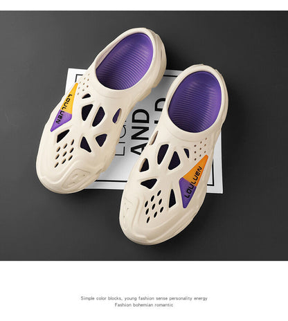 Men's Summer EVA Crocs with 3 Color Options - Breathable, Non-Slip, Comfortable Beach & Casual Sandals(white&purple-40-41)