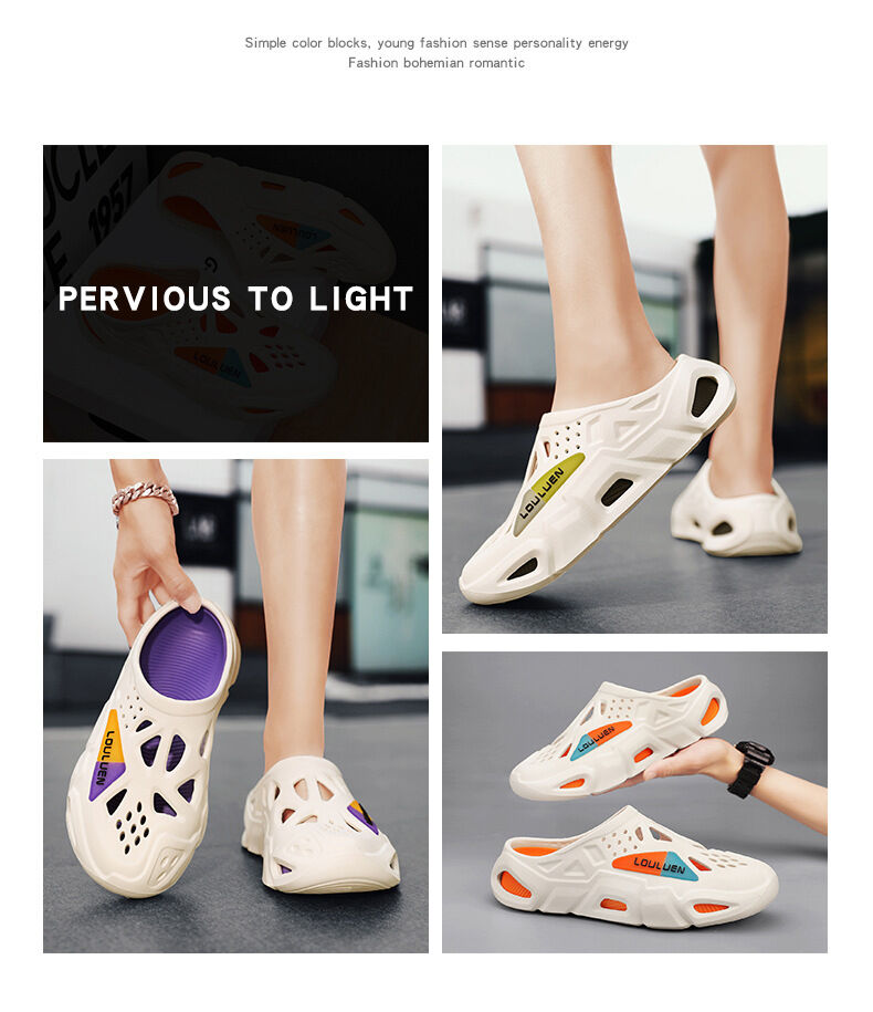 Men's Summer EVA Crocs with 3 Color Options - Breathable, Non-Slip, Comfortable Beach & Casual Sandals(white&purple-42-43)