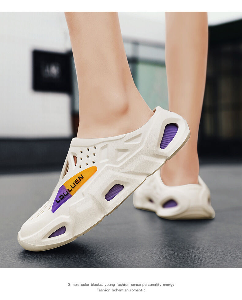 Men's Summer EVA Crocs with 3 Color Options - Breathable, Non-Slip, Comfortable Beach & Casual Sandals(white&purple-42-43)