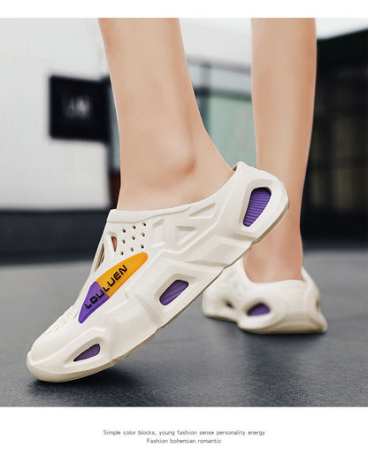 Men's Summer EVA Crocs with 3 Color Options - Breathable, Non-Slip, Comfortable Beach & Casual Sandals(white&purple-42-43)