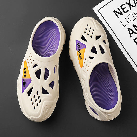 Men's Summer EVA Crocs with 3 Color Options - Breathable, Non-Slip, Comfortable Beach & Casual Sandals(white&purple-44-45)