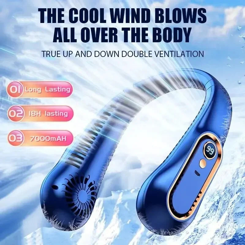 NNEOBA Neck Bladeless Fan Mini Portable-Blue