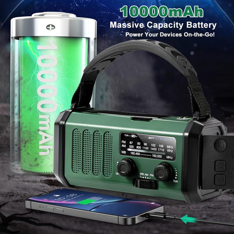 10000mAh Solar-Powered Emergency Radio with Flashlight