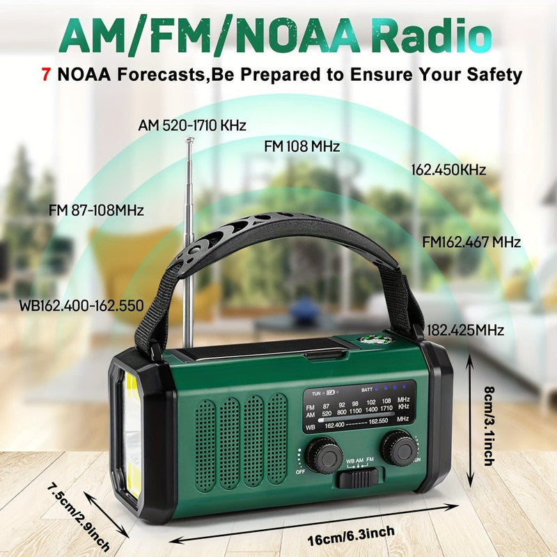 10000mAh Solar-Powered Emergency Radio with Flashlight