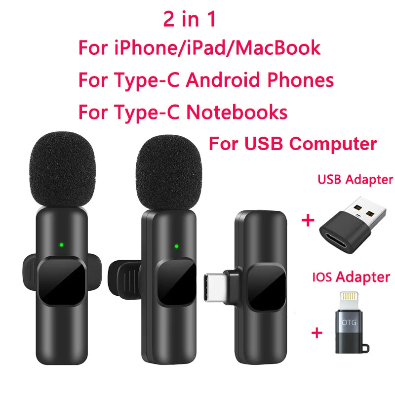 Wireless Lavalier Microphone for iPhone Android Live Recording