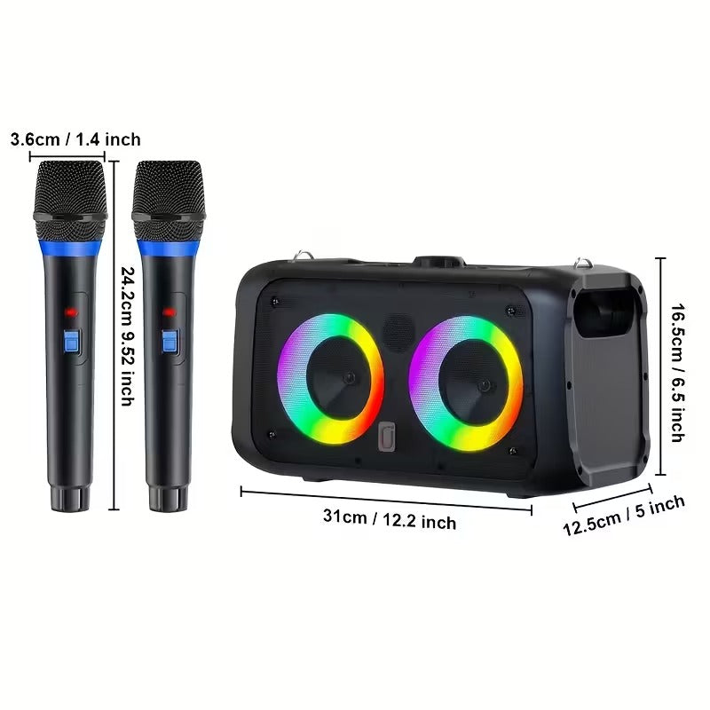 Portable Karaoke Speaker with 2 Wireless Microphones